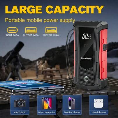 Car Battery Starter, Emergency Car Parts Tool, 12V Car Starter, Emergency Jump Starter For Travel, Holiday Gift | Car Battery Charger | Fast Charging | LED Flashlight | | Equipped With Smart Jumper