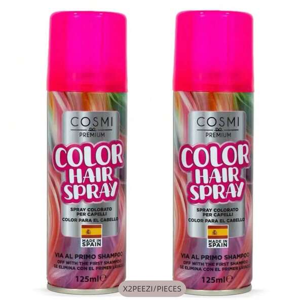 COSMI MILANO COSMI MADE IN SPAIN CONFEZIONE DA 2 HAIR COLOR SPRAY CAPELLI COLORE SPRAY VIA AL PRIMO SHAMPOO REGALO DI NATALE  2X125ML, 5 COLORI : BIANCO 211. VIOLA 207. FUCSIA 205. CELESTE 212, ROSA 213.