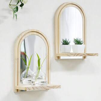 1 pieza Espejo de pared de madera bohemio con estante extraíble - Irrompible, madera natural, fácil montaje Espejo ovalado con marco de madera maciza para sobre el lavabo, baño, dormitorio, sala de estar, pasillo, tocador