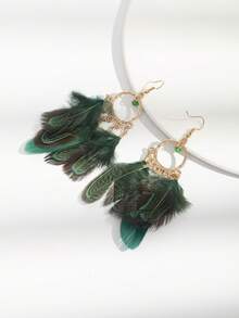 1 Pair Retro Feather Fashion Earrings, Suitable For Daily Outfit - Multicolor - View 8