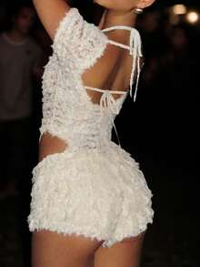 Bộ đồ hai mảnh màu trắng ngà Y2K móc len cắt laser - Bộ đồ phối hợp phong cách Boho Chic dành cho nữ, kiểu dáng cá tính cho mùa Thu Đông 2025, trang phục lễ hội jacquard không thể thiếu, mùa Xuân/Hè, phong cách Bohemian, lễ hội âm nhạc, mùa tựu trường, mùa cưới. - Trắng Lớn - Xem 9