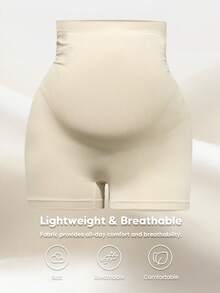 Maternity High Waist Belly Support Shorts, With Expandable Abdominal Support Panel, Suitable For Prenatal Yoga - Beige - View 4