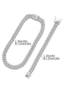 2 件/套 HIP HOP 男士链形镶嵌水钻手链项链迈阿密日常项链派对配饰完美珠宝