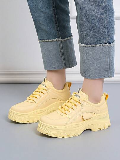 Thick Sole Breathable White Sneakers For Women, Fashion Versatile Casual Sports Shoes, Student White Canvas Shoes, Ladies Black Lace-Up Leather Waterproof Plus Size Shoes