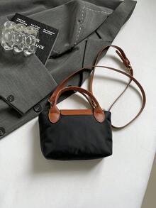 女士尼龙迷你斜挎包，磁扣饺子造型休闲可爱时尚手提包 - 黑色 - 查看 10