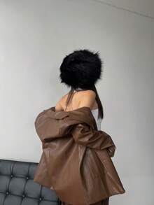 Mũ lông giả cho nữ mùa đông với kiểu dáng Cossack co giãn màu trắng ấm áp - Màu be - Xem 9