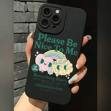 2026 nueva funda de teléfono mate, funda de teléfono con diseño de nubes lindas, arcoíris y flores, por favor sé amable conmigo, todo duele, texto para iPhone 17 14 13 12 11 Pro Max, funda de teléfono  Galaxy S23 S22 S21 S20 Plus Ultra, regalo de pareja para él y ella, regalo de San Valentín o cumpleaños - Negro - Ver 1