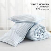 Checkered Comforter Twin (66x90Inch), Black White Plaid Gingham Bed Set, Lightweight Microfiber Geometric Preppy Bedding, 2 Pieces, Bedding F2BF - 13 - Gingham - Xanh dương - Xem 6