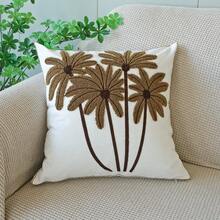 1件热带棕榈树刺绣抱枕套，波西米亚海滩风格家居装饰靠垫套，棕白刺绣枕套，中性色调棕榈刺绣装饰沙发抱枕套 - 彩色 - 查看 8