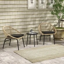 Outsunny 3 Piece Rattan Garden Furniture Set, Balcony Furniture Set With Coffee Table And 2 Chairs, Seating Set With Cushions, Weather Resistant, Polyester, Yellow - 1 - View 7