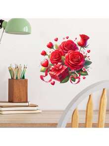 1pc Valentine's Day Heart Rose Decorative Sticker PVC Sticker Removable Self-Adhesive Easy-Tear Sticker Home Decor To Brighten Up Your Life Holiday Decor Stickers Birthday Graduation Gift - Multicolor - View 6