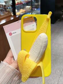 趣味减压软壳 3D 逼真香蕉黄手机壳，可玩手机壳，兼容 11/13/14/15/16/16 Plus/16 Pro Max - 黃色 - 查看 3