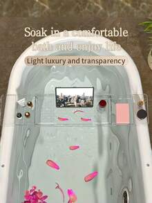 1pc Expandable Multi-Color Bathtub Tray, Transparent Non-Slip Plastic Bathtub Caddy, Luxury Bathtub And Bathroom Accessory, Fits Bathtubs Up To 28.7 Inches Wide, Random Color