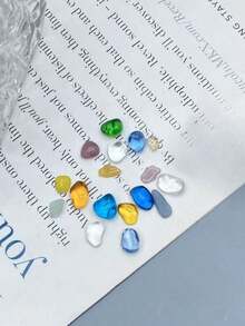 1 Box Colorful Glass Stone Nail Art Decorations, Natural Asymmetrical Shaped Multi-Color Nail Stones, Nail Art Decorations, Nail Salon Supplies - Multicolor - View 2