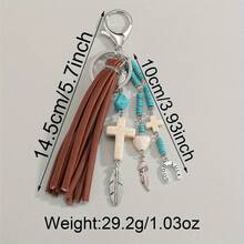 1 Piece Western Cowboy Style Faux Leather Tassel Turquoise Cross Leaf Horseshoe Pendant Keychain, Unisex Retro Fashion Backpack Car Keychain Pendant, Suitable For Daily Wear, Gift For Family And Friends - Nhiều màu - Xem 5