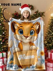 1pc Personalized Custom Blanket With Little Lion Pattern, Photo Design Baby Blanket, Commemorative Baby Shower Gift - Multicolor - View 8