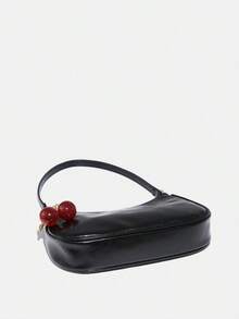 Women Shoulder Bags.Black Purse,Bag Charms,Women's Fall Outfits, Floral Patterned Fabric, Cute Pendant Decor, Cherry Pendant, Women's Minimalist One Shoulder Bag, Zipper Closure, Retro Style, Underarm Bag, Suitable For Multiple Occasions,Bolsos De Mujer,Cartera Mujer,Purses,Bags,Purses And Bags Women,Black Purse,Bolsos,Purse Accsesories,Carteras,Valentine's Day,New Year - màu đen - Xem 4