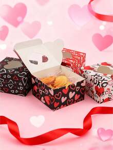 5个/20个装情人节新款结婚糖果盒，心形开窗饼干盒，烘焙包装蛋糕盒，七夕节情侣浪漫礼物方形开窗礼盒 - 彩色 - 查看 5