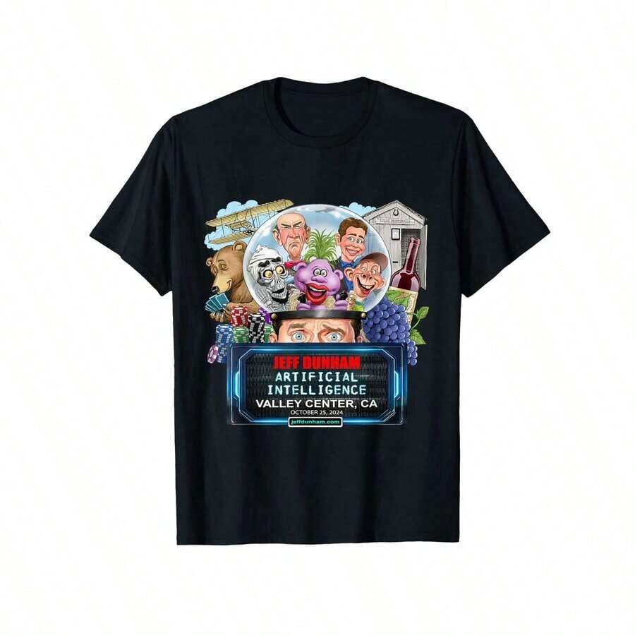 Jeff Dunham Valley Center, CA (2024) T-Shirt, Women's Black Cotton Graphic T-Shirt, Women's Outdoor T-Shirt, Casual Short-Sleeved Crew Neck T-ShirtLeisure - màu đen - Xem 1