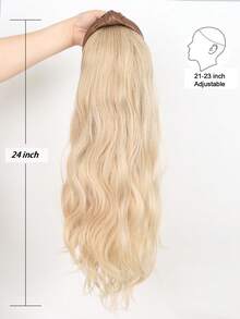 Peruca Sintética Dourada de 24 Polegadas de Comprimento com Tiara Colorida e Elásticos de Cabelo, Peruca Sintética de Padrão Ondulado, Tiara Destacável - Dourado - Visão 6
