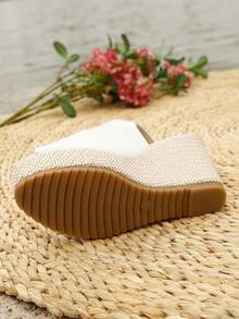 Mẫu sandal nữ thời trang mới năm 2026, kiểu dáng cổ điển, có một khóa cài, nơ đính đá, quai điều chỉnh được bằng da PU, đế dày, gót xuồng. - trắng - Xem 6