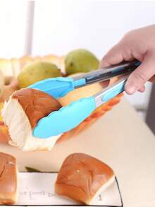 1pc 7"(Nylon)/9"(Silicone) Stainless Steel Kitchen Tongs - Multi-Purpose, Locking Non-Stick Pointed Tip Grill Tongs, Kitchen Food Clip, Heat-Resistant Cooking Tongs For Serving, Grilling, Salad, Baking - Essential Kitchen Tool