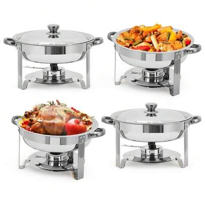 mteryoing Chafing Dishes For Buffet Set Of 2/4/6, 5 QT Round Buffet Servers And Food Warmer Set With Glass Lid, Holder & Drip Tray, Stainless Steel Chafers For Catering Parties Wedding Banquet