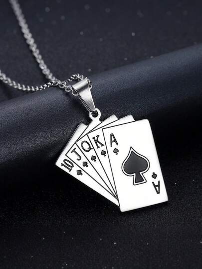 1 pieza Collar con decoración de patrón de as de picas de acero inoxidable de estilo minimalista, accesorio de estilo para hombres, regalo de cumpleaños y para ir al trabajo