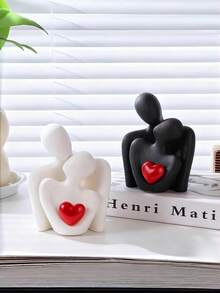 1件现代浪漫爱情拥抱摆件，饰以红色爱心，独特的抽象情侣拥抱树脂摆件 - 多功能家居及办公装饰，非常适合摆放在书架、玄关、卧室、客厅，是完美的 情人节礼物 - 彩色 - 查看 1