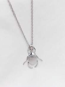 1pc Stainless Steel Insect Series Beetle Pendant Necklace, Innovative Natural Style Jewelry - Silver - View 5