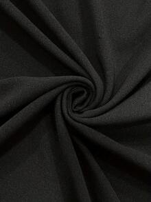 Elegant V Neck Short Sleeve Pleated Midi Dress For Women With Asymmetrical Hem And Pockets A Line Fit And Flare Party Style - 黑色 - 查看 5