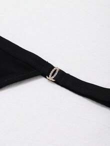 5 chiếc quần lót dây đen, đồ lót G-string gợi cảm dành cho nữ, kiểu bikini cạp thấp đính đá, lưng chữ T, không lộ nội y. - màu đen - Xem 3