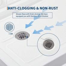 Shower Base  With Stainless Steel Drain, Shower Pan & Tray With Non-Slip Texture, Left/Right Drain - White - View 2