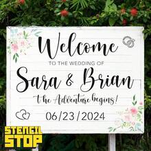 Stencil Stop Wedding Stencils Set Of 6 - Reusable Stencils For Painting On Wood, Walls, Fabric & Rocks - Durable 14 Mil Mylar Plastic For DIY Crafts & Wedding Decor Projects,WeddingDecorations[Setof6Stencils] - 婚禮裝飾[6個模板組] - 查看 5