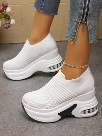 Zapatillas con plataforma para mujer, blancas, ligeras, transpirables, de estilo casual y versátil, adecuadas para primavera y otoño