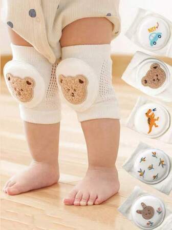 1 Pair Baby Crawling Knee Pads, Embroidered Design, Anti-Slip Breathable Mesh Material, Suitable For 0-3 Years Old Babies Crawling, Walking, Outdoor/Indoor Activities And Anti-Slip Protection