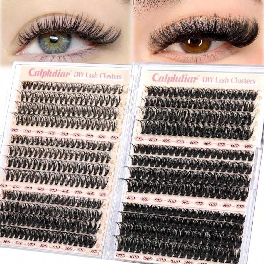 Calphdiar Eyelash Clusters 30D+40D+50D+60D+80D+100D Lash Clusters Wispy Individual Lashes 476PCS D-Curly Lash Extension 10-16MM Natural Lashes Clusters DIY Cluster Eyelash Extensions For Beginners - ColorA - 查看 1