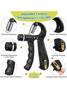 5-Pcs Grip Strength Training Set (Silicone Finger Gripper, Grip Ball, Grip Ring) Gym Accessories-Adjustable Resistance Hand Grip Strengthener, Forearm Exerciser For Muscle Building And Athletic Grip Trainer, Hand Strengthener Tool Kit - 黑色 - 查看 3