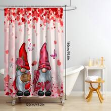 1pc/4pcs Romantic Valentine's Day Themed Shower Curtain Set, Includes Gnome, Heart, "Happy Valentine's Day", Plaid Background, "LOVE" Text Design Shower Curtain, Bath Mat, Toilet Seat Cover, 12 Hooks, Machine Washable, Artistic Design, Suitable For All Seasons, Valentine's Day Shower Curtain, Bathroom Decor - Multicolor - View 26