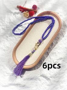 1串/6串伊斯兰祈祷念珠，99颗玻璃仿珍珠线珠，用于穆斯林礼拜和阿拉伯赞美手链 - 彩色 - 查看 22