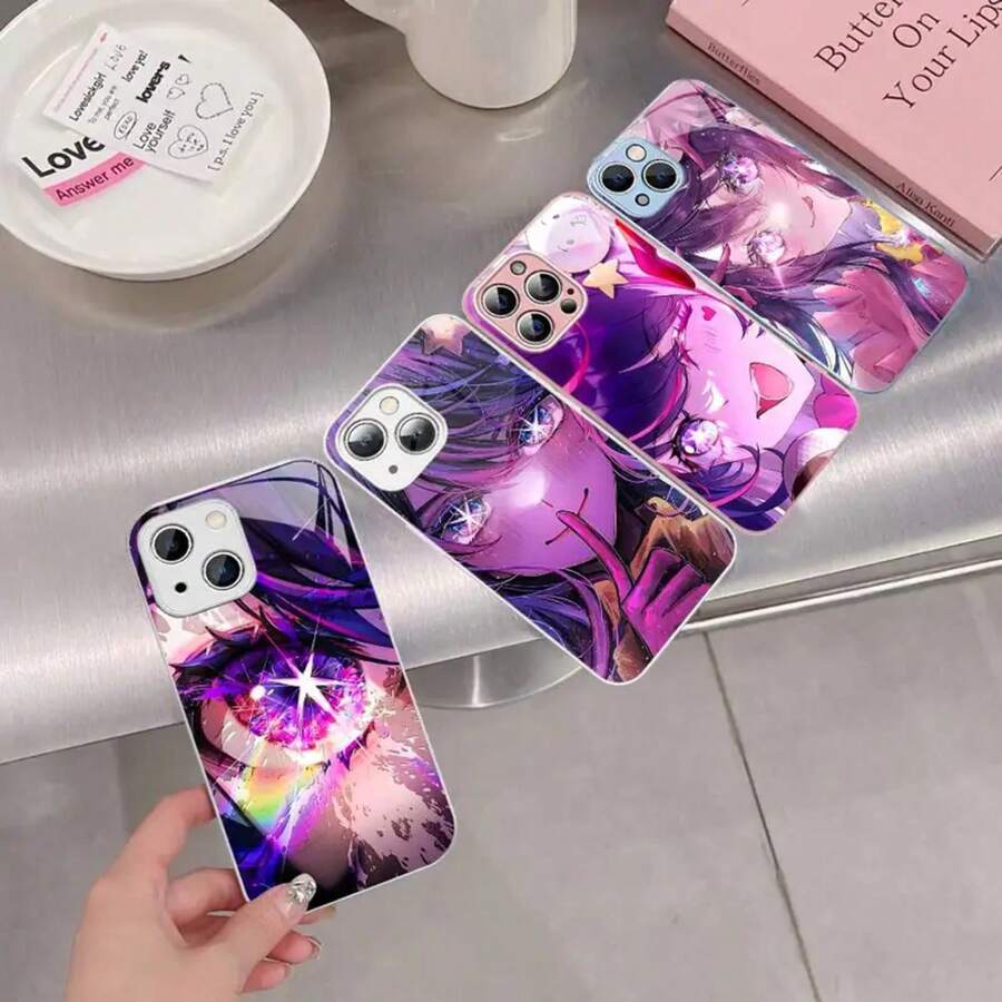 Funda de teléfono de anime Oshi No Ko con diseño de Ai Hoshino, cubierta de vidrio templado compatible con 14 13 12 11 Pro Mini XS MAX 14Plus X XS XR, cubierta compatible con funda de 17, funda de 17 Pro, funda de 17 Pro Max - z1 - Ver 1