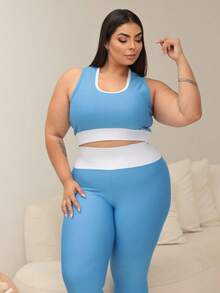 Women's Plus Size Tie-Dye Fitness Fashion Gym Set - Màu xanh lam - Xem 5