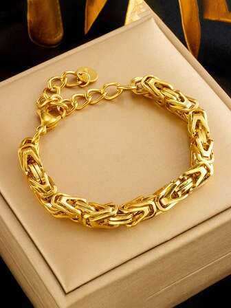 1pc Chunky Chain Unisex Minimalist Stainless Steel Fashion Bracelet, Versatile For Daily Wear And Gift