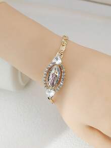 1 件心形锆石镀金圣犹大圣母玛利亚女士时尚手链长度 7 英寸情人节