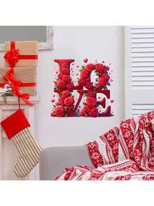 1pc Valentine's Day Heart Rose Decorative Sticker PVC Sticker Removable Self-Adhesive Easy-Tear Sticker Home Decor To Brighten Up Your Life Holiday Decor Stickers Birthday Graduation Gift - Multicolor - View 2