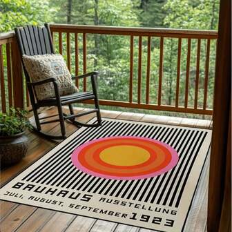1 pieza Alfombra de área con patrón de exposición de Bauhaus, rectangular, adecuada para sala de estar/dormitorio/baño/cocina/patio, gran alfombra decorativa para el hogar, uso interior y exterior