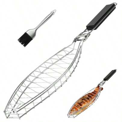 Fish Grill Basket Stainless Steel Fish Grilling Rack For Oven With Detachable Handle Large Whole BBQ Fish Grill Basket For Live Fish NonStick Fish Basket For Grilling Perfect For Salmon Veggies And Seafood