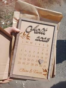 Custom Anniversary Gift For Couples Personalized Save The Date Calendar Plaque Wooden Marriage Engagement Signs - Multicolor - View 5