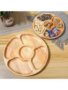 Cesta de frutas de madera con múltiples compartimentos, soporte grueso para aperitivos y desayuno, bandeja redonda para postres y aperitivos - Beis - Ver 2