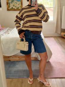 MORI Women's Crew Neck Multicolor Striped Long Sleeve Knit Sweater, Spring New Casual Daily Top, New Year Style Sweater Carnival Top